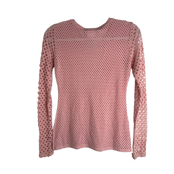 BCBG Max Azria Shirt Women's Small Whisper Pink Mesh Long Sleeve - Picture 2 of 6